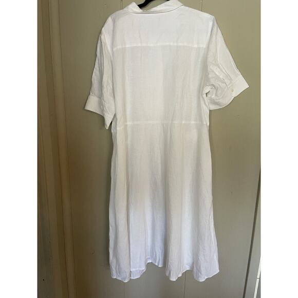 LAUREN RALPH LAUREN 100% Linen Fit & Flare Shirtdress 20W White Pockets NWT - Picture 7 of 10